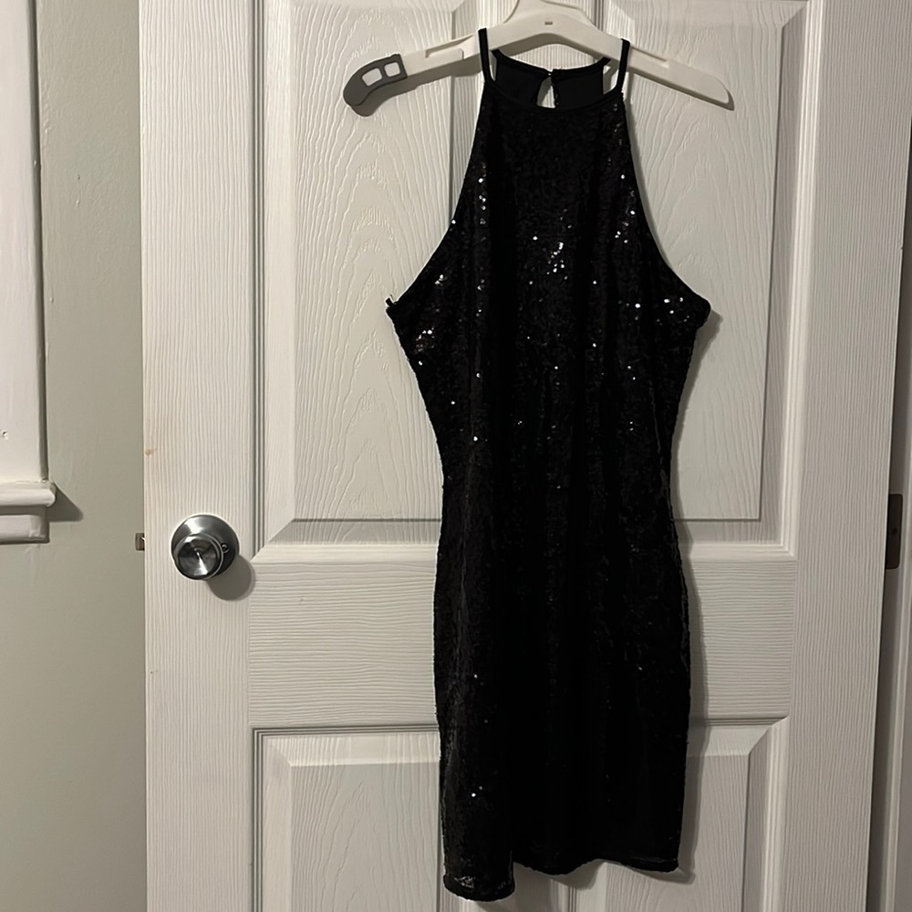 Black sequin dress.